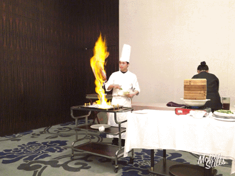 A flaming Peking duck
