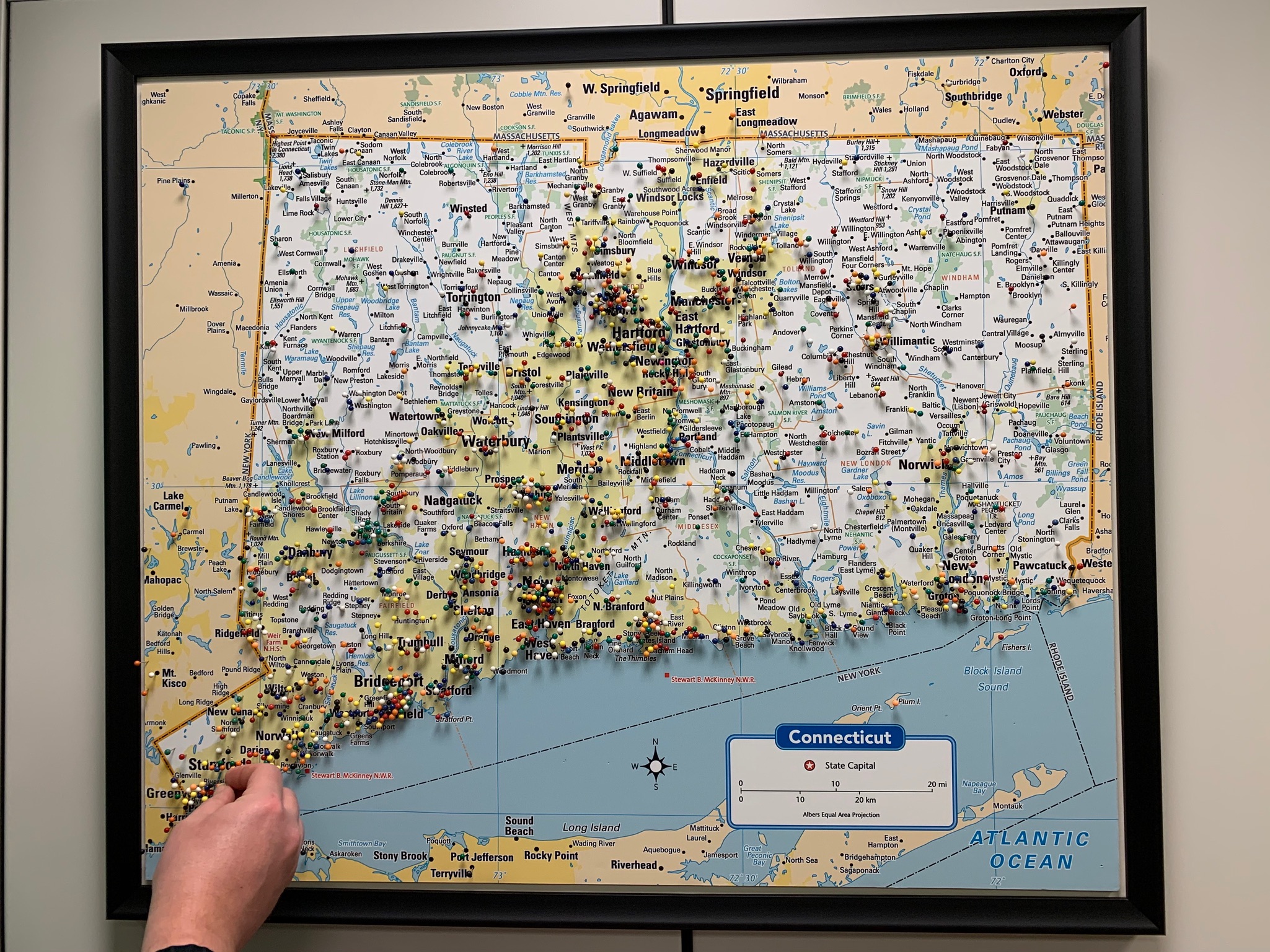 Map of CT in Senator Murphy's office with pins